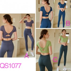 QS1077 短袖瑜伽套裝/3色/S-XL